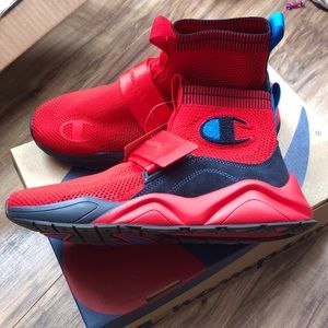 red high top champion shoes